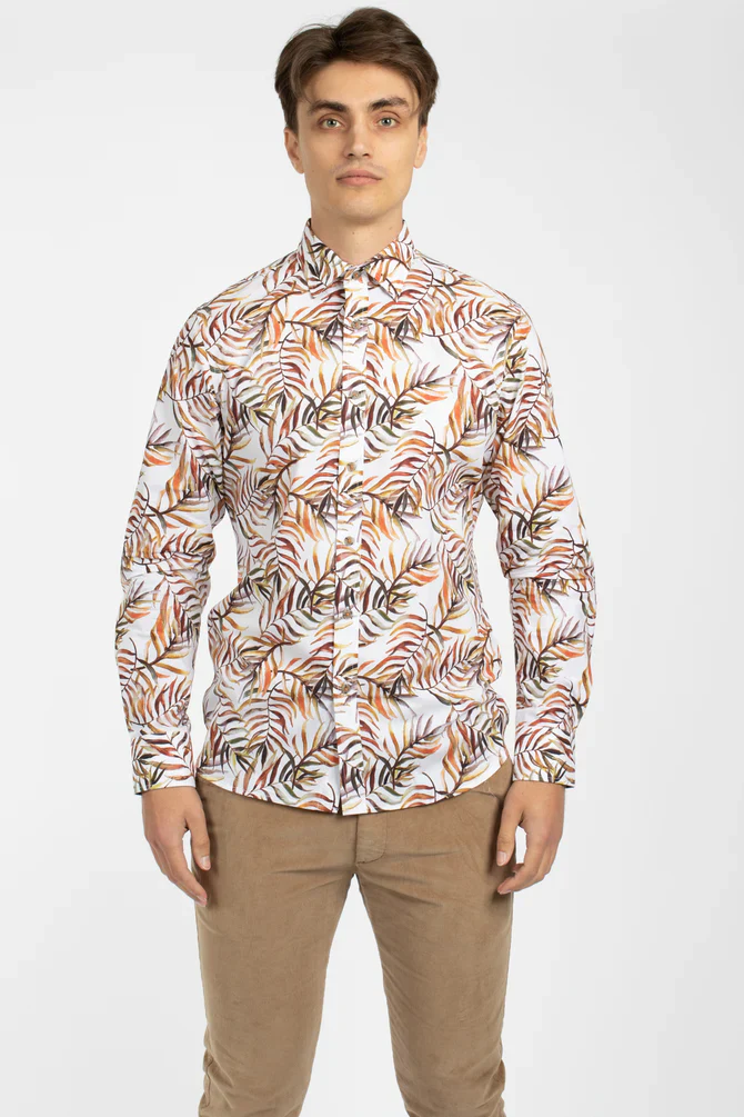 JAMES HARPER JHS491 BERMUDA PALMS COTTON POPLIN SHIRT - Orange - Image 2