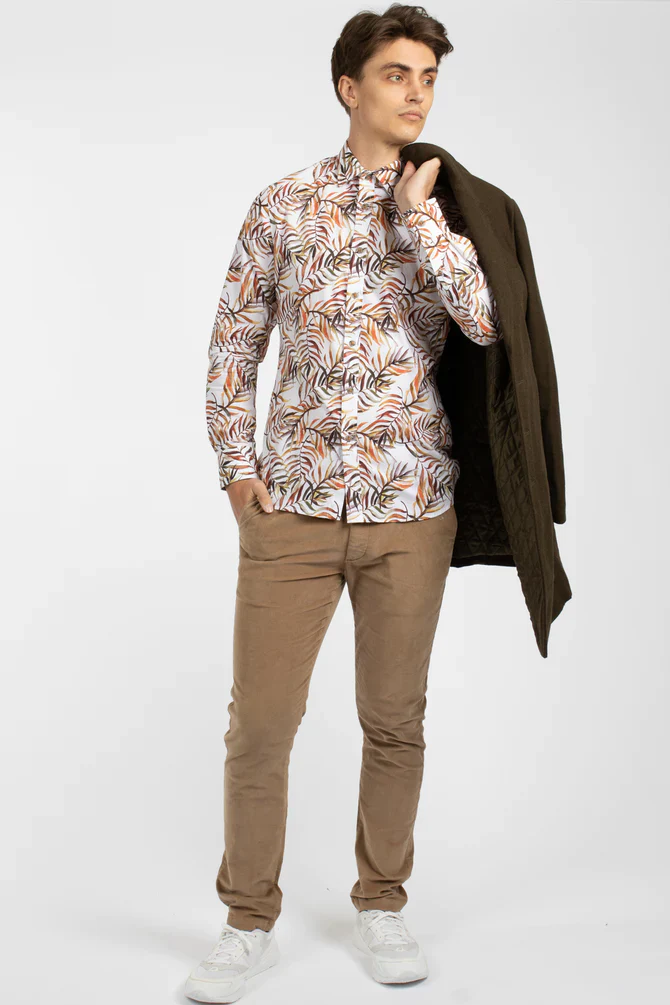 JAMES HARPER JHS491 BERMUDA PALMS COTTON POPLIN SHIRT - Orange - Image 3