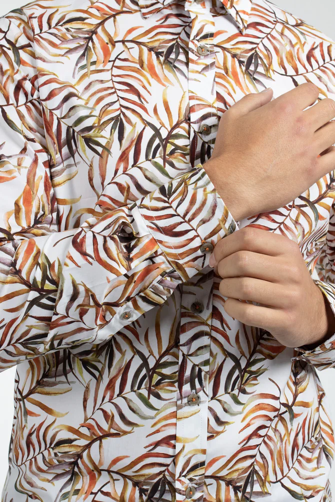 JAMES HARPER JHS491 BERMUDA PALMS COTTON POPLIN SHIRT - Orange - Image 4