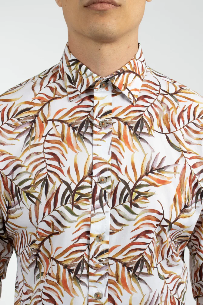 JAMES HARPER JHS491 BERMUDA PALMS COTTON POPLIN SHIRT - Orange - Image 5