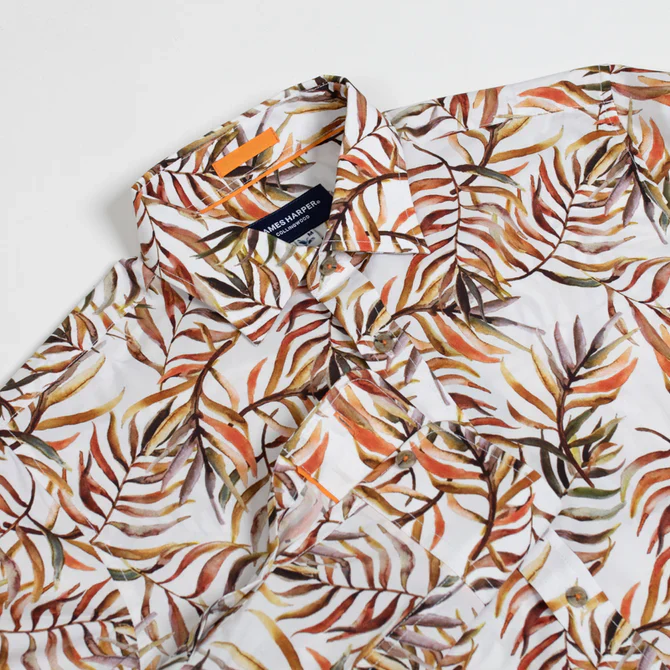 JAMES HARPER JHS491 BERMUDA PALMS COTTON POPLIN SHIRT - Orange - Image 6