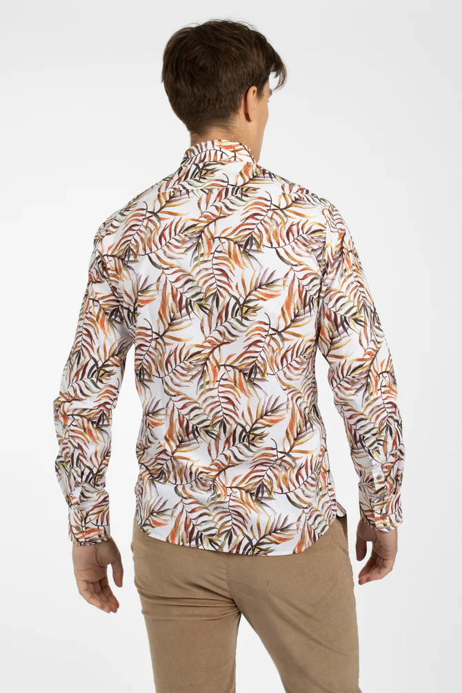 JAMES HARPER JHS491 BERMUDA PALMS COTTON POPLIN SHIRT - Orange - Image 7