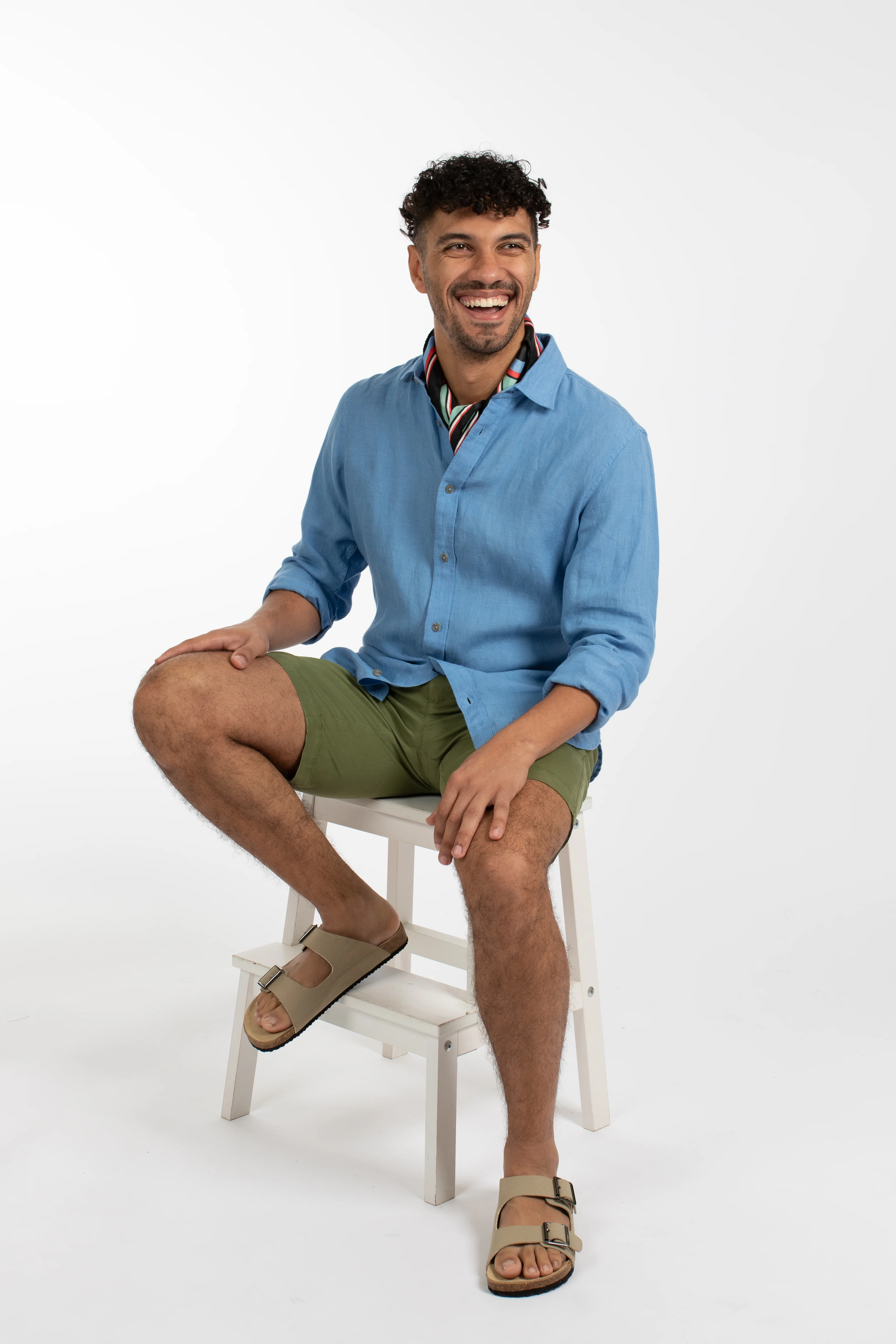 James Harper JHS500 L/S Linen Shirt - Mid Blue - Image 2