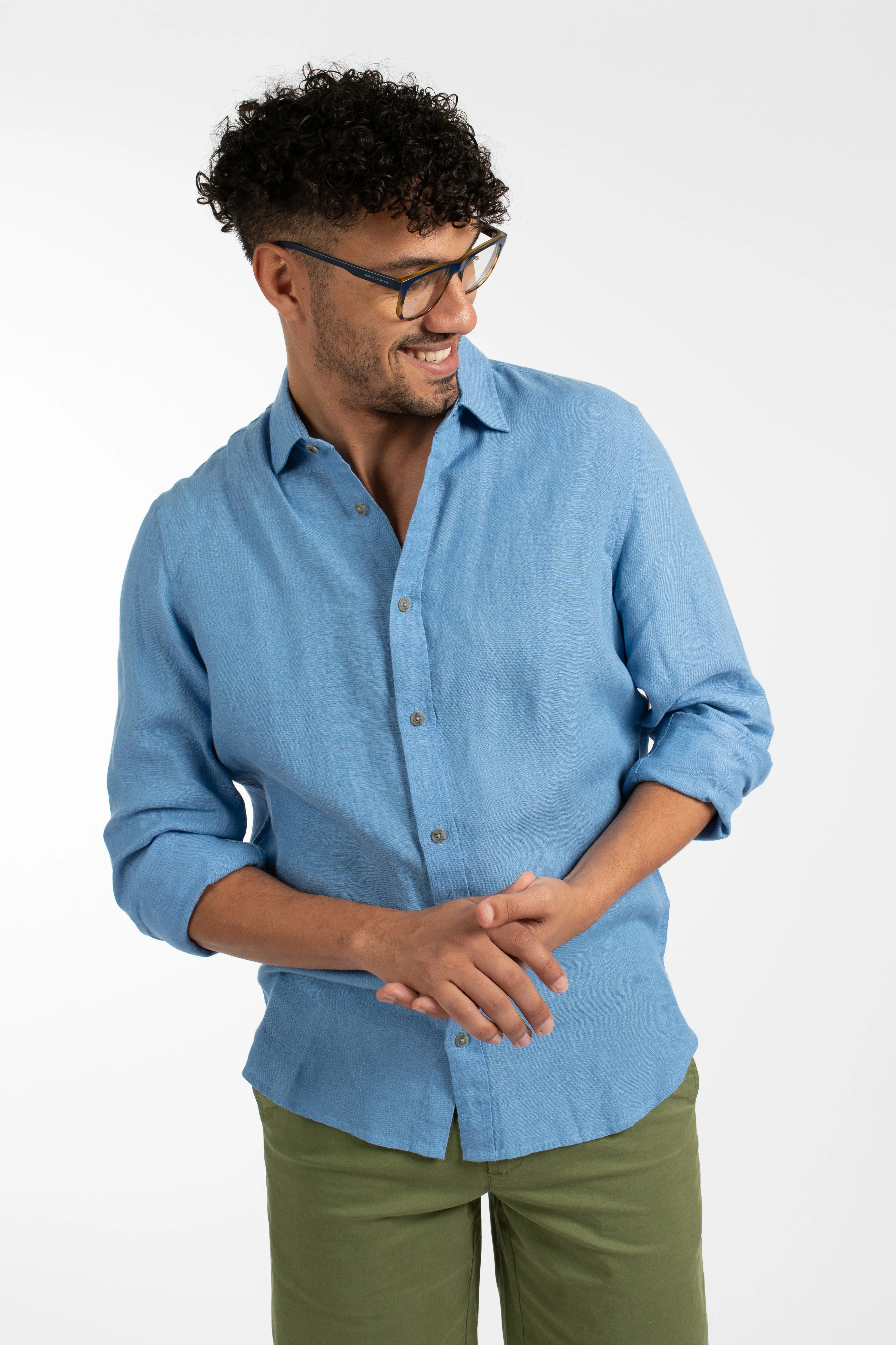 James Harper JHS500 L/S Linen Shirt - Mid Blue - Image 3