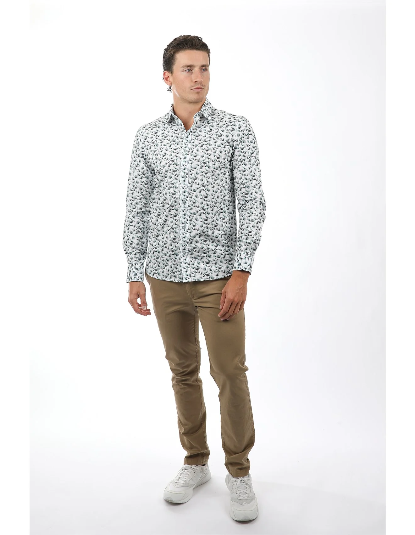James Harper JHS539 Peached Cotton Poplin L/S Shirt - Mint Leaves