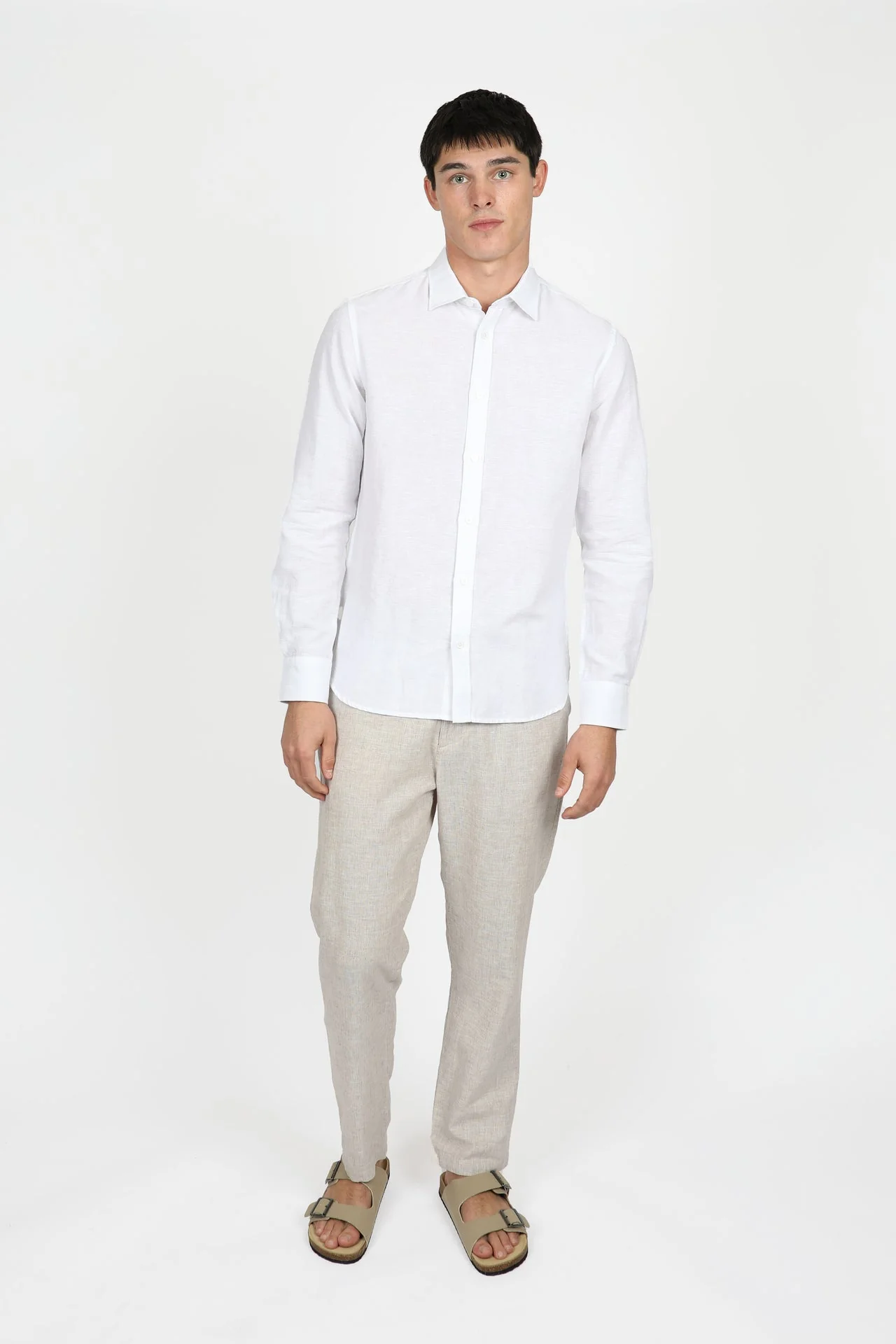 JAMES HARPER JHS554 Long Sleeve Linen Shirt - White - Image 2