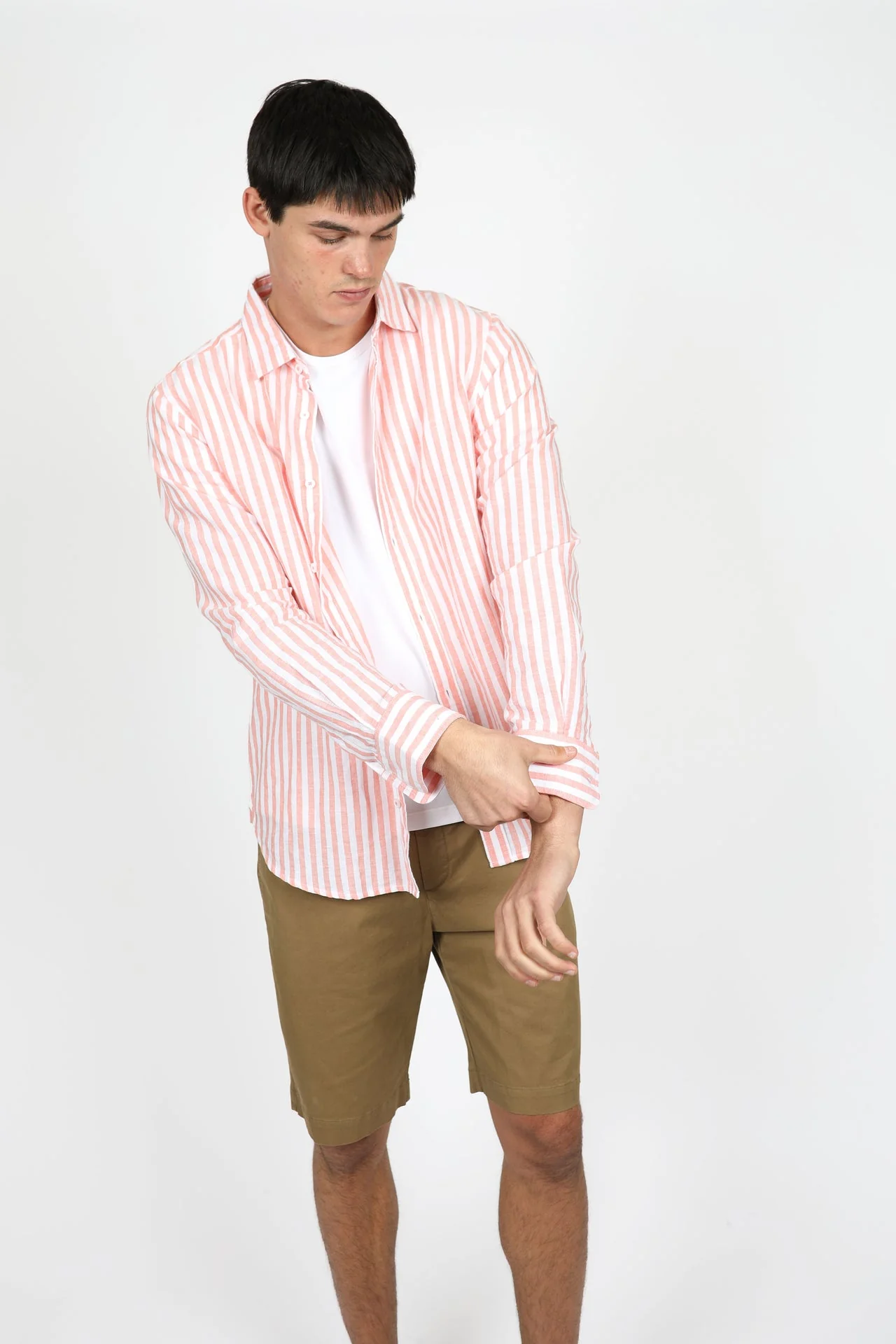 James Harper JHS558 Even Stripe L/S Shirt - Coral - Image 2