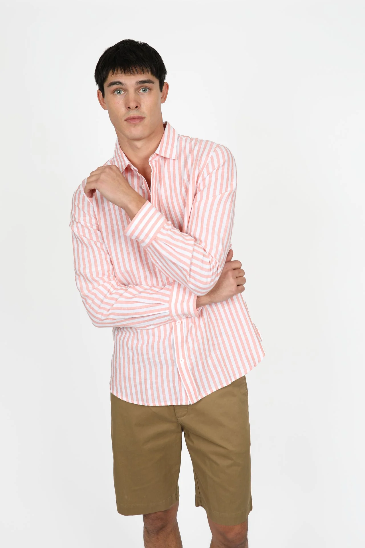 James Harper JHS558 Even Stripe L/S Shirt - Coral - Image 3