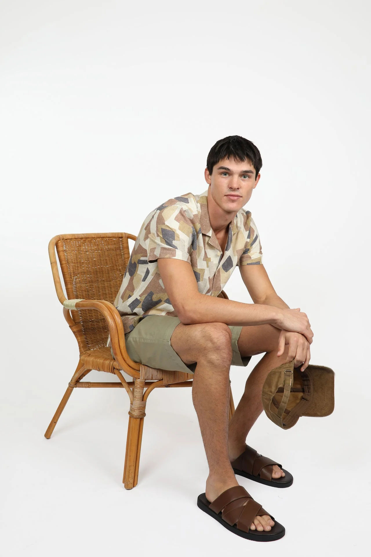 JAMES HARPER JHS567 Shapes Cuban Collar Shirt - Coffee