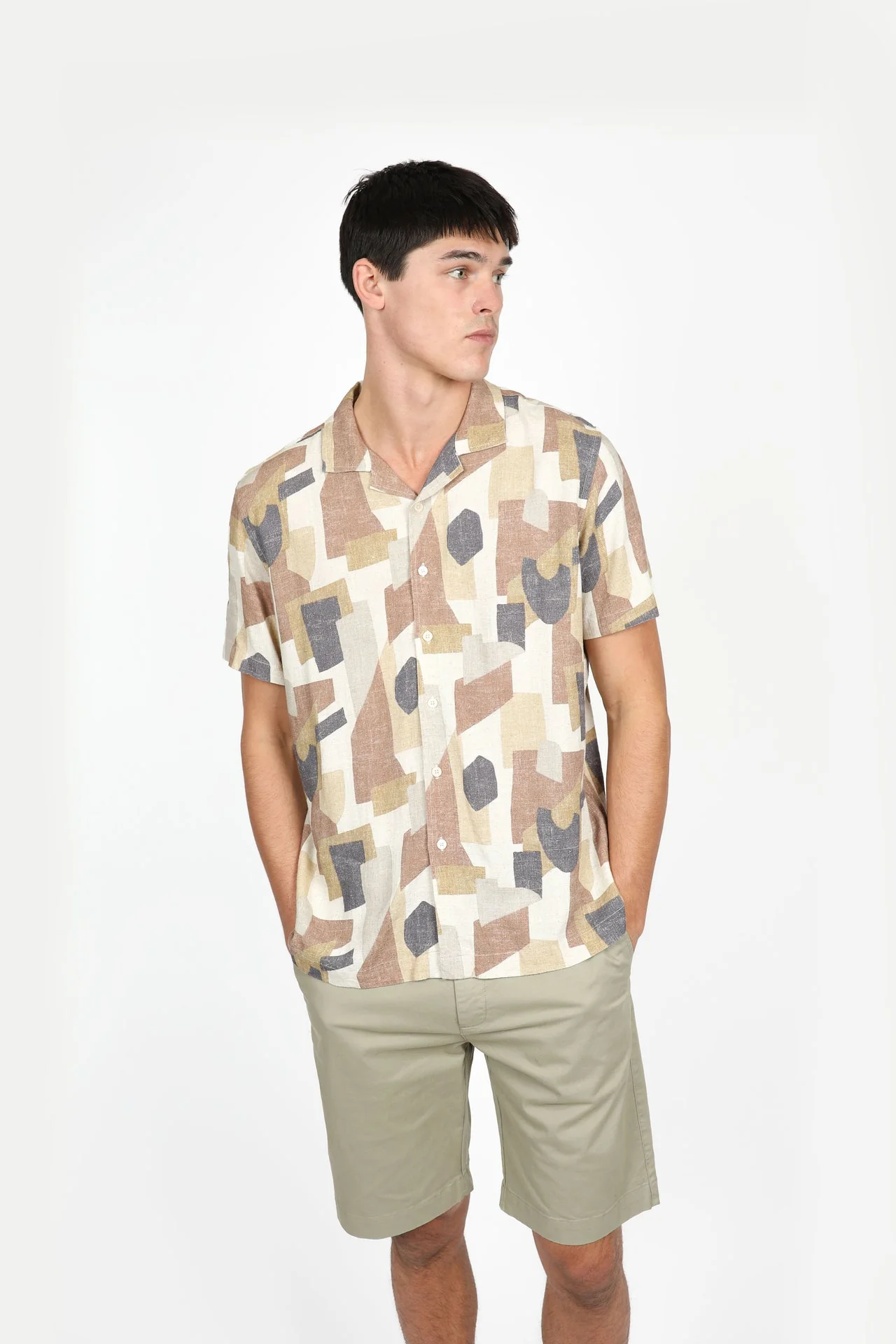 JAMES HARPER JHS567 Shapes Cuban Collar Shirt - Coffee - Image 2
