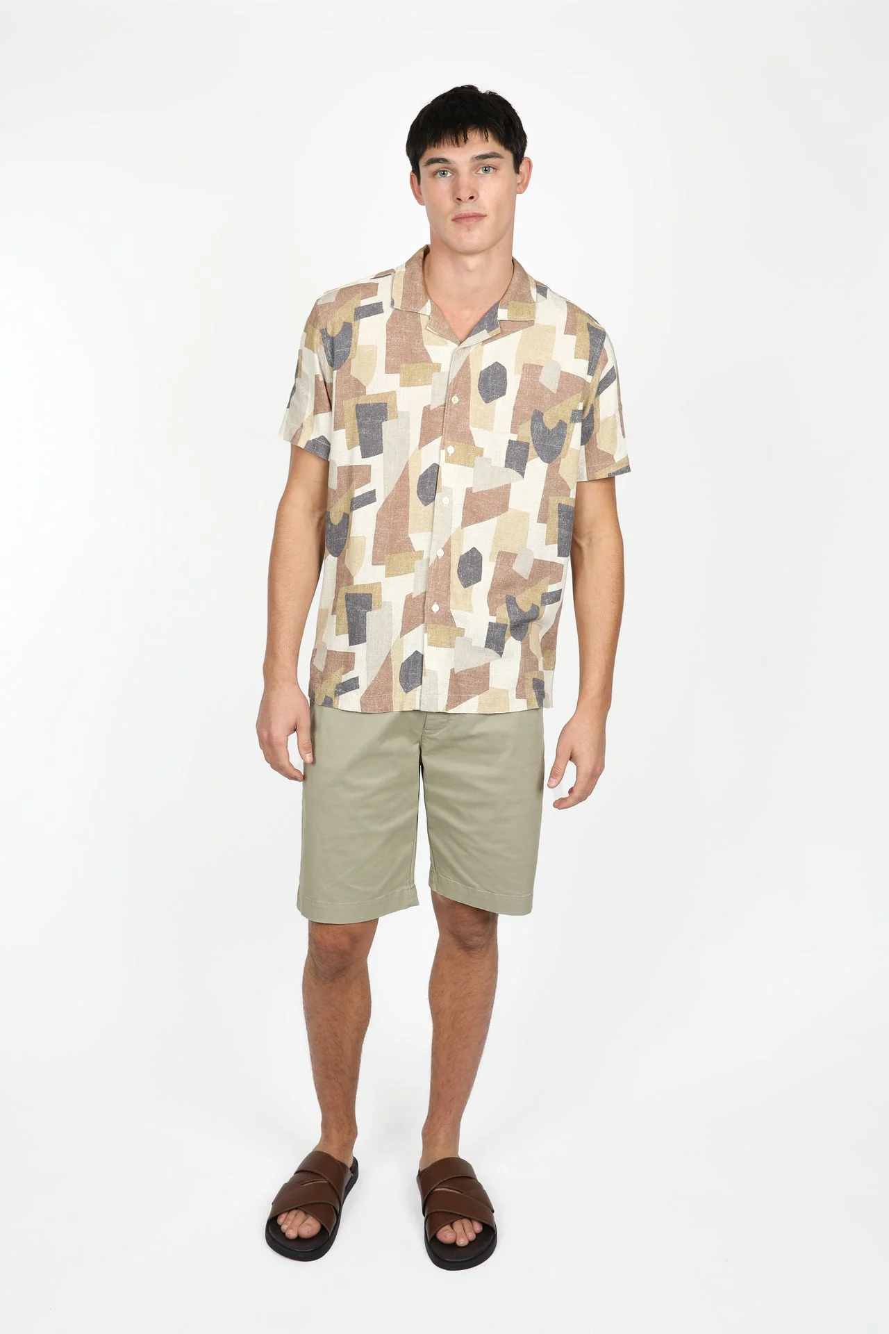 JAMES HARPER JHS567 Shapes Cuban Collar Shirt - Coffee - Image 3