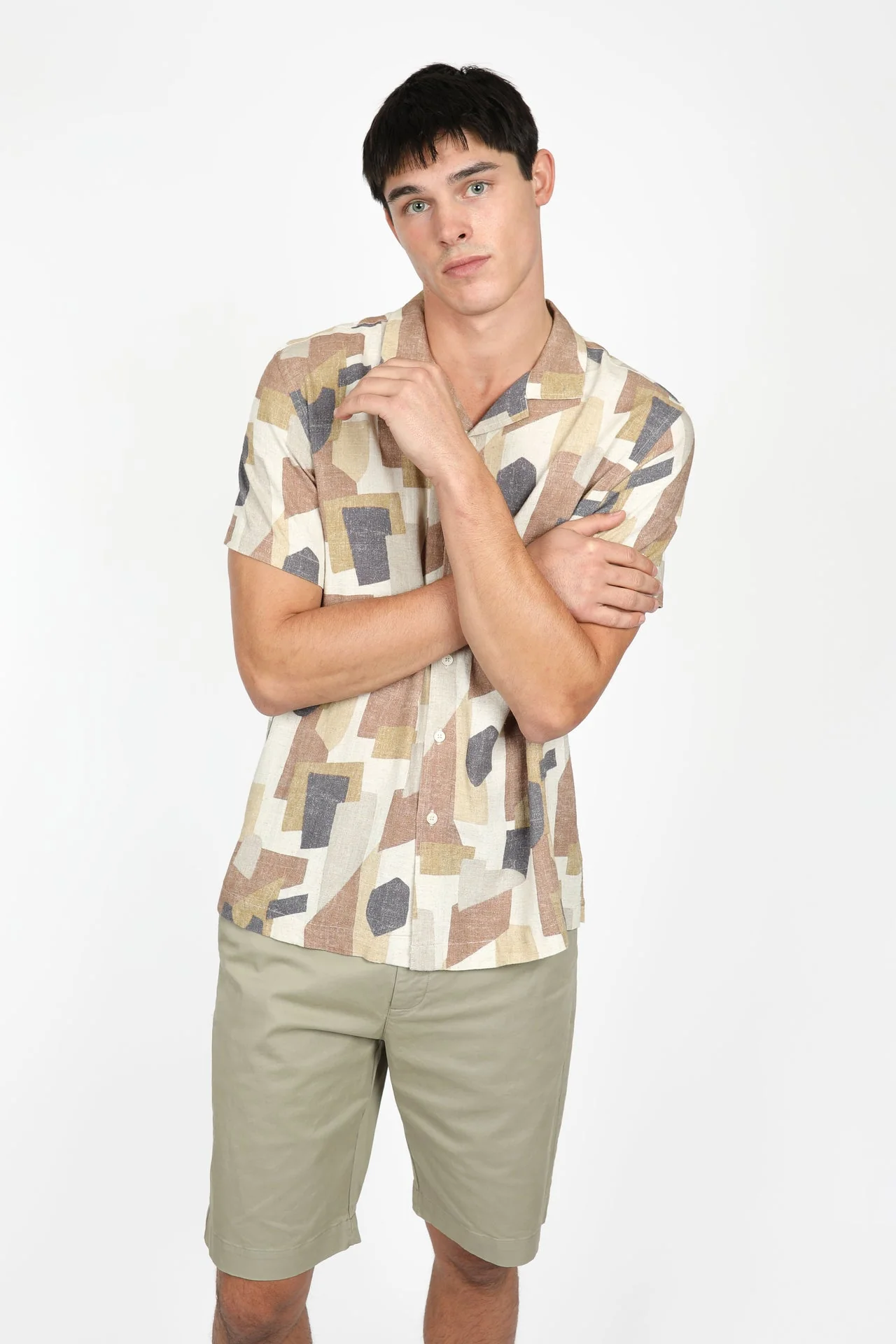 JAMES HARPER JHS567 Shapes Cuban Collar Shirt - Coffee - Image 5