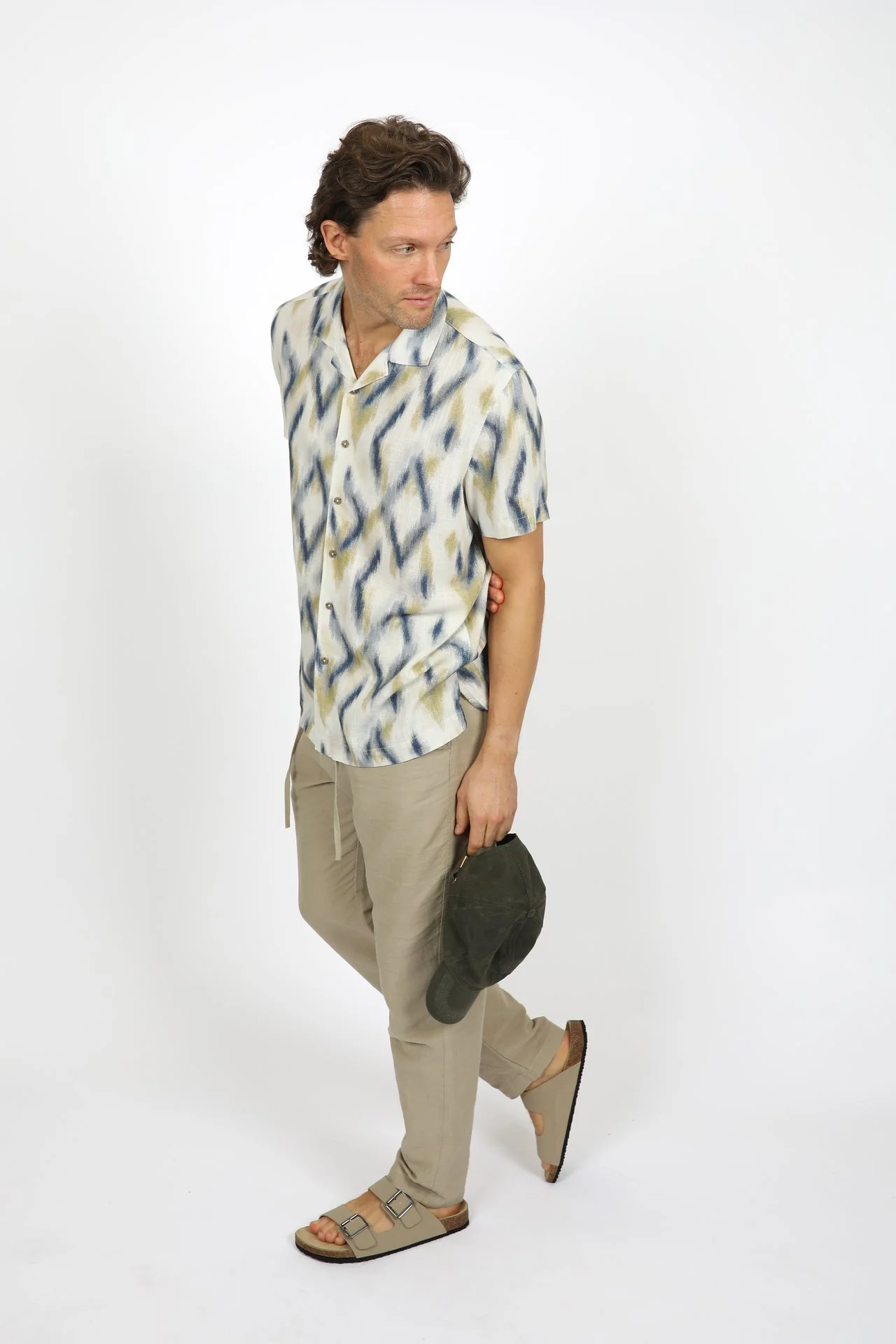 JAMES HARPER JHS569 Ikat Cuban Collar Shirt - Tobacco