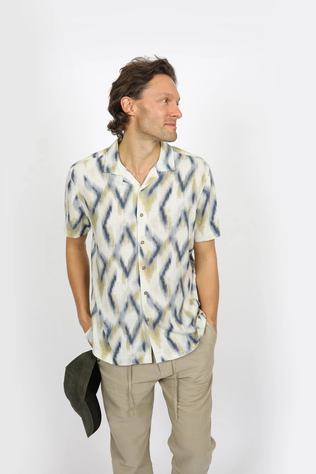 JAMES HARPER JHS569 Ikat Cuban Collar Shirt - Tobacco - Image 2