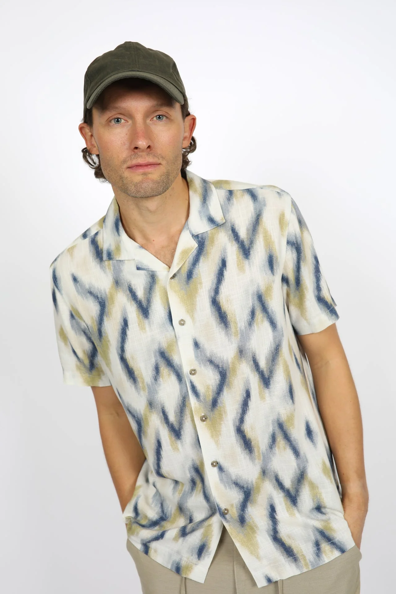 JAMES HARPER JHS569 Ikat Cuban Collar Shirt - Tobacco - Image 3