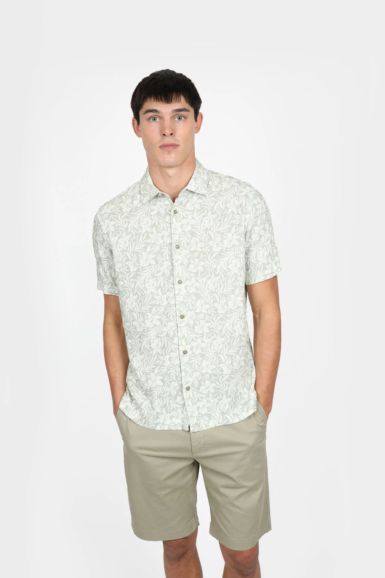 JAMES HARPER JHS575 Hibiscus Short Sleeve Shirt - Sage - Image 2