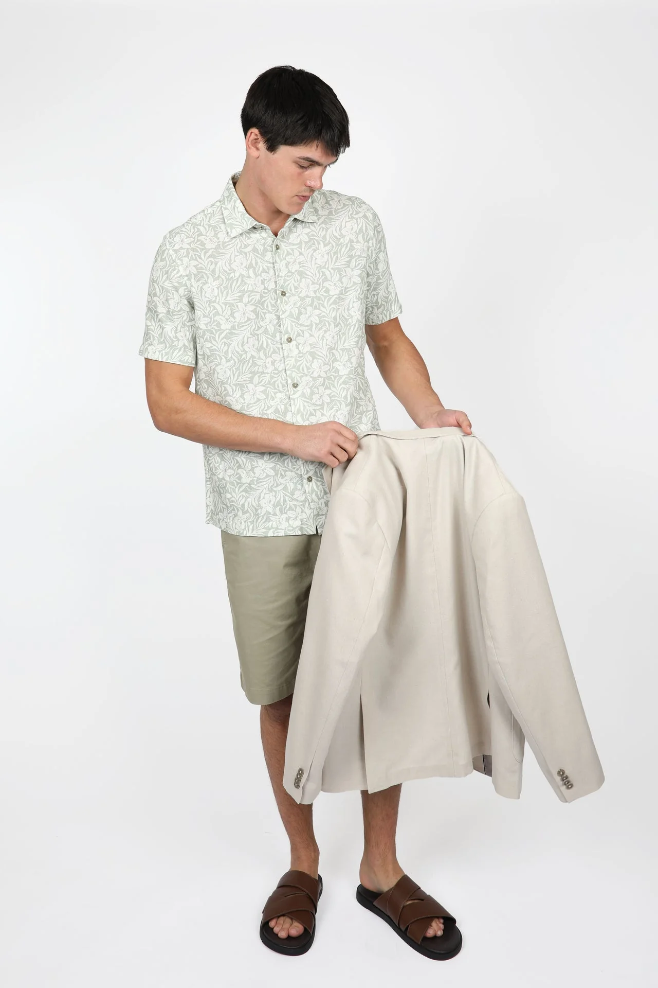 JAMES HARPER JHS575 Hibiscus Short Sleeve Shirt - Sage - Image 5