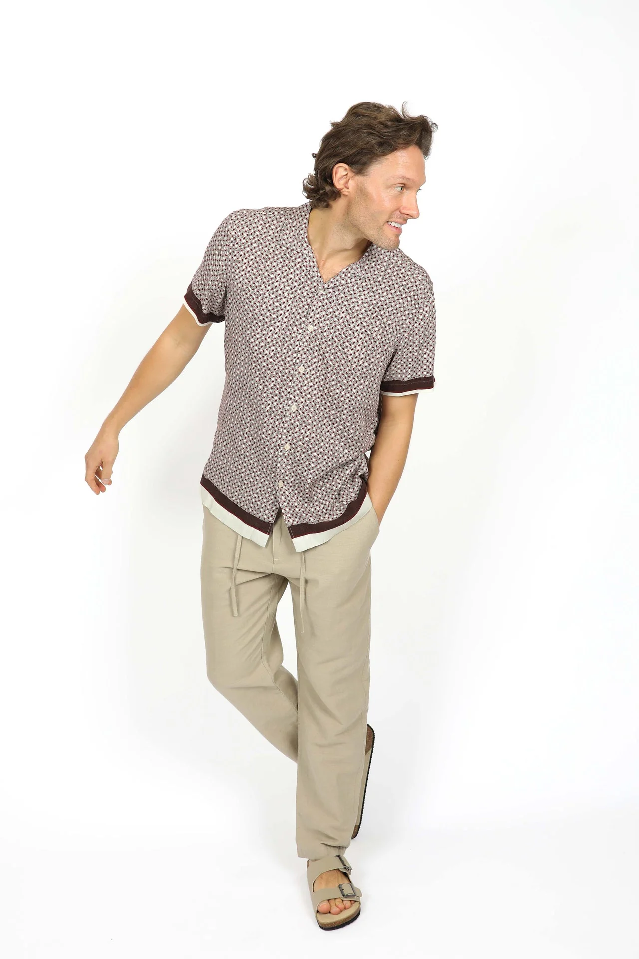 JAMES HARPER JHS576 Cuban Collar Border Shirt - Merlot - Image 2