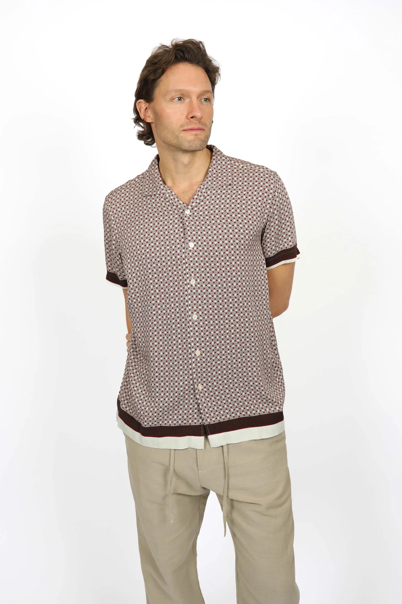 JAMES HARPER JHS576 Cuban Collar Border Shirt - Merlot - Image 3
