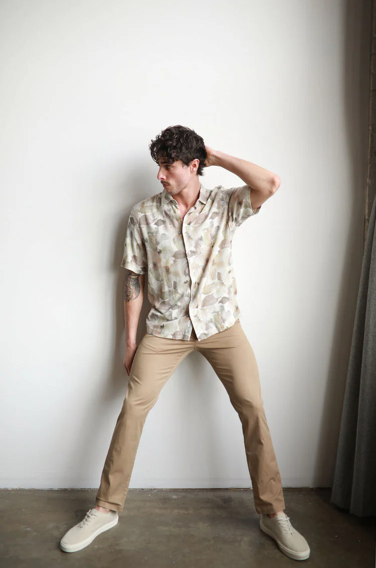 JAMES HARPER JHS611 Floral Short Sleeve Watercolour Linen Shirt - Natural - Image 2