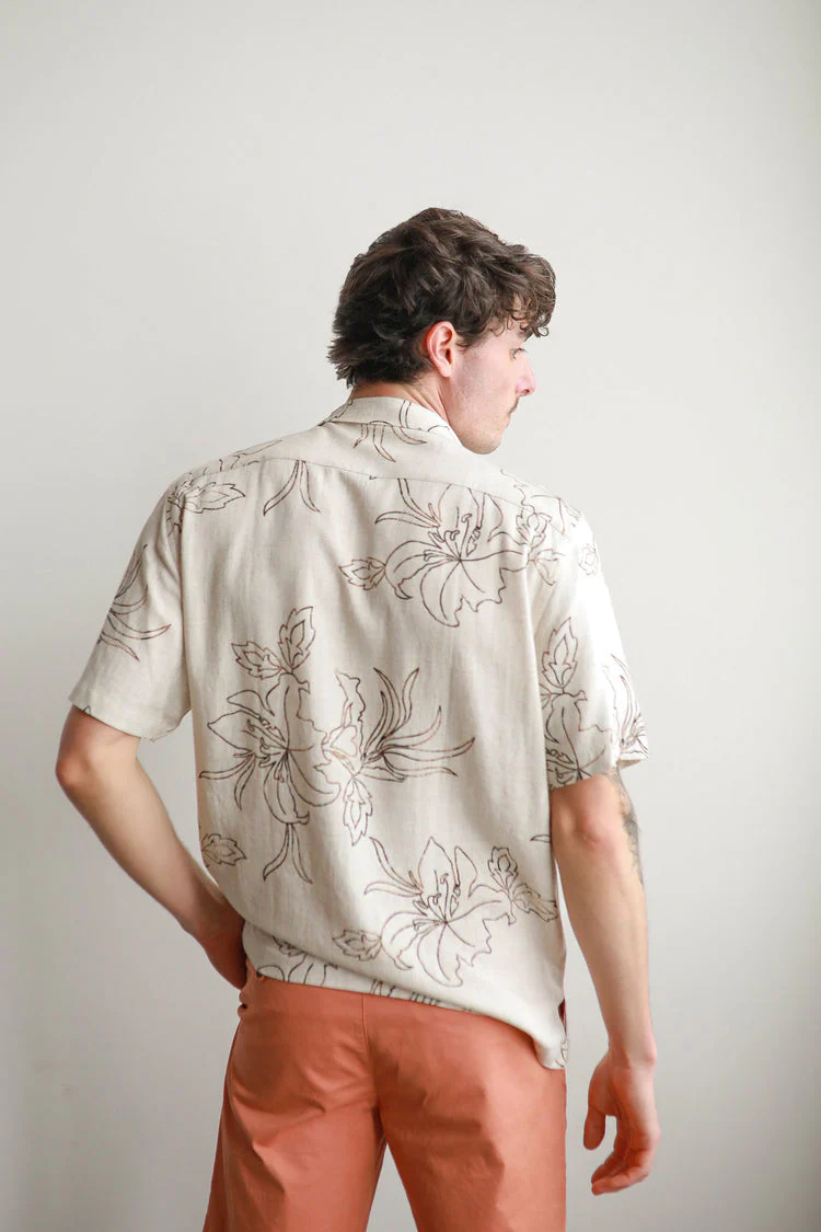 JAMES HARPER JHS612 Havanna Cuban Collar Linen S/S Shirt - Mocha - Image 4