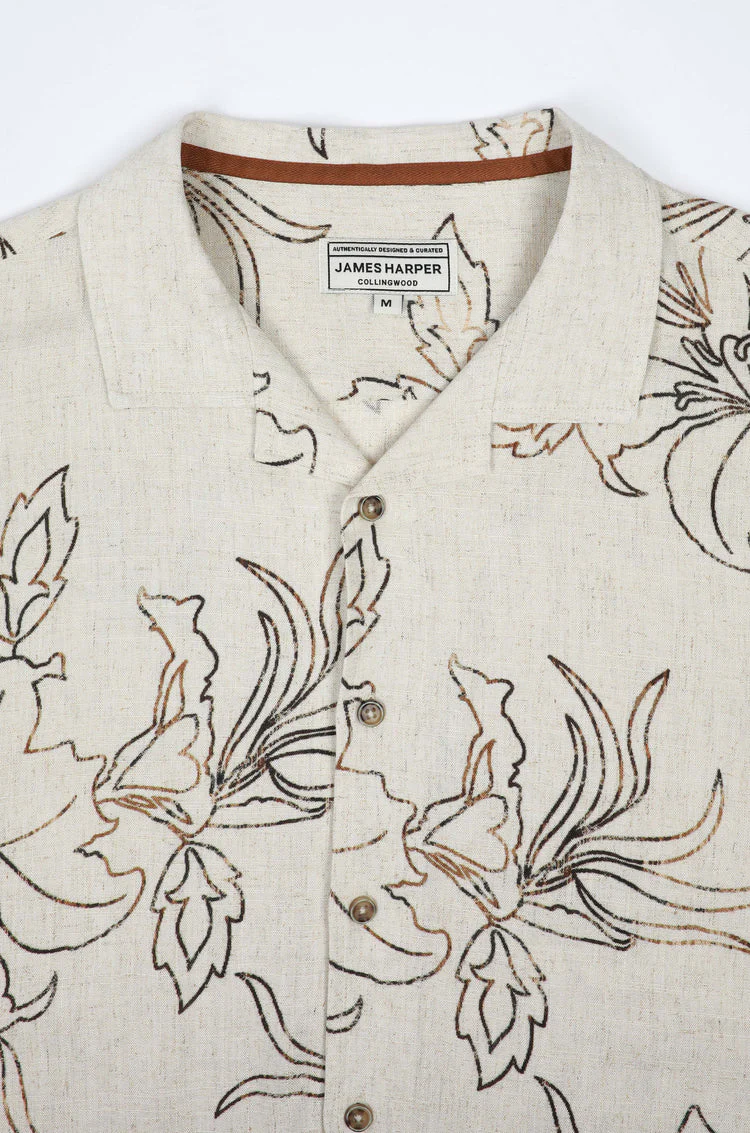 JAMES HARPER JHS612 Havanna Cuban Collar Linen S/S Shirt - Mocha - Image 7