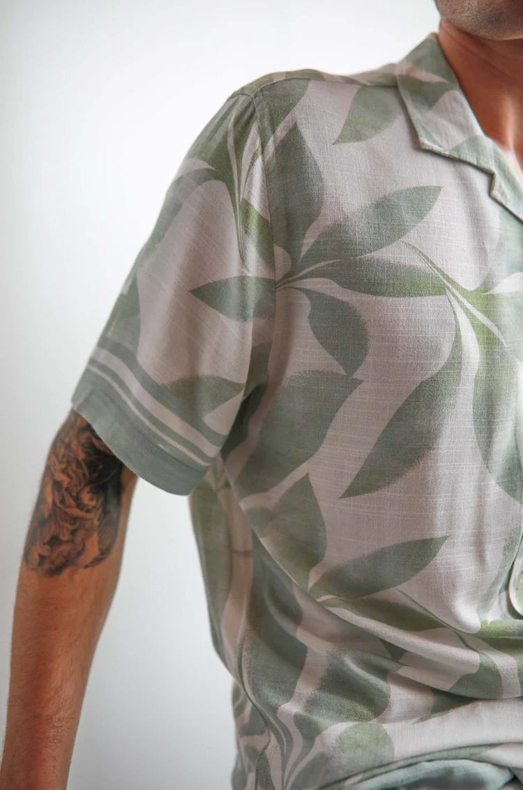 JAMES HARPER JHS613 Banana Leaf Border Cuban Collar Shirt - Sage - Image 3