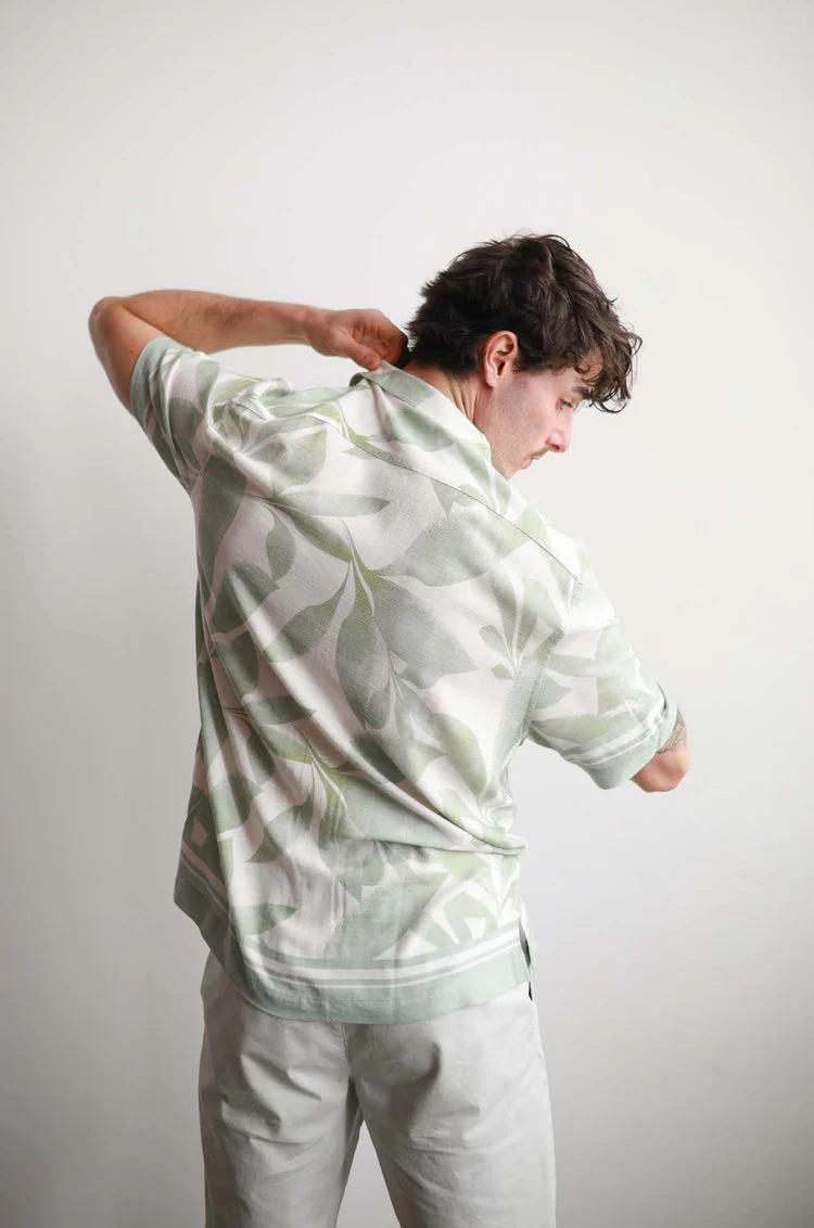 JAMES HARPER JHS613 Banana Leaf Border Cuban Collar Shirt - Sage - Image 4