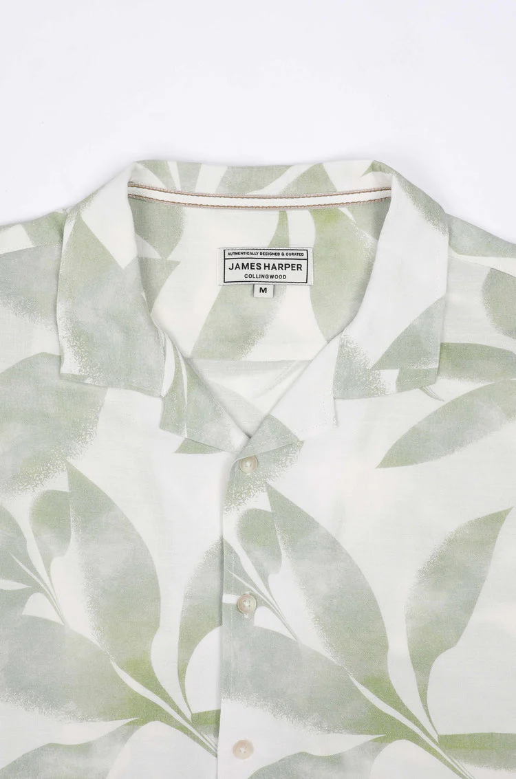 JAMES HARPER JHS613 Banana Leaf Border Cuban Collar Shirt - Sage - Image 8