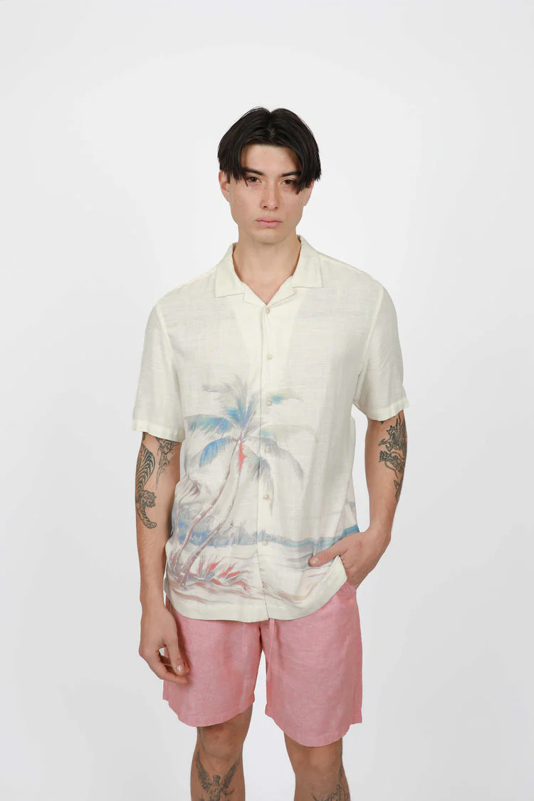 JAMES HARPER JHS621 Hawai Cuban Collar Linen Shirt - Natural