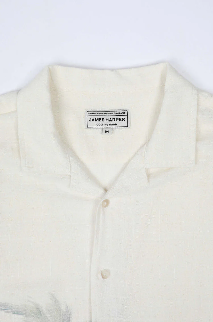 JAMES HARPER JHS621 Hawai Cuban Collar Linen Shirt - Natural - Image 6
