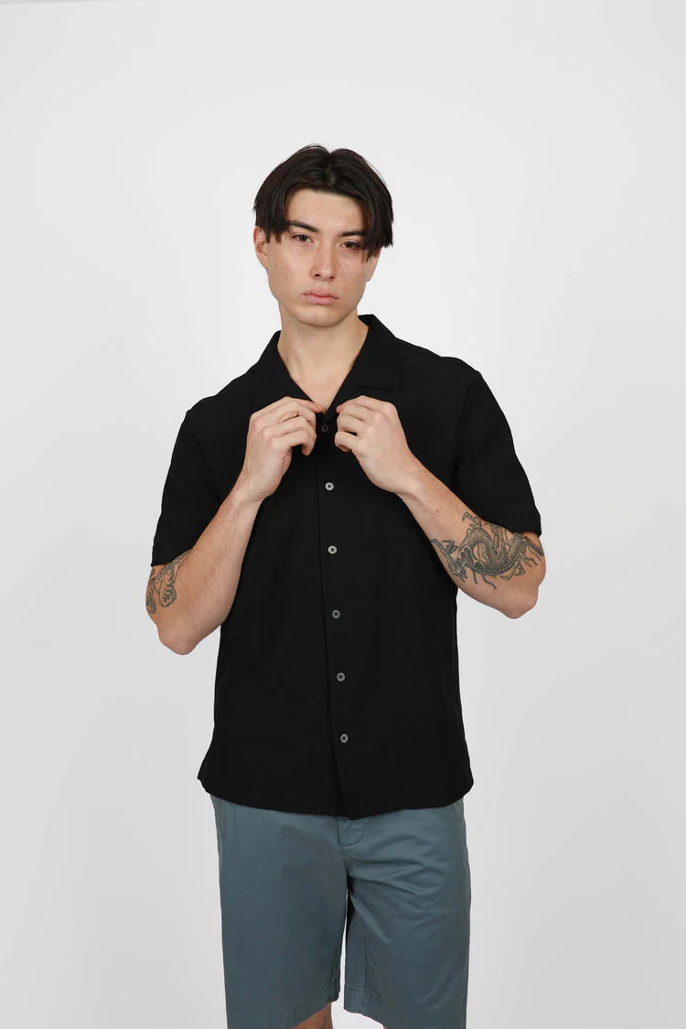 JAMES HARPER JHS62O Fancy Knit S/S Shirt - Black - Image 2