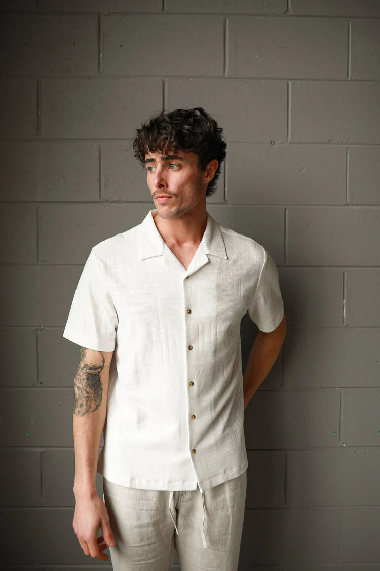 JAMES HARPER JHS62O Fancy Knit S/S Shirt - Natural
