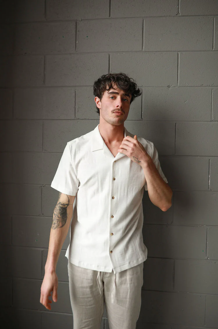 JAMES HARPER JHS62O Fancy Knit S/S Shirt - Natural - Image 4