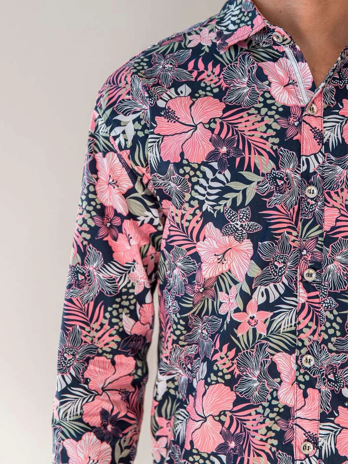 Jimmy Stuart HIBISCUS HAWAIIAN L/S SHIRT - Pink/Navy - Image 2