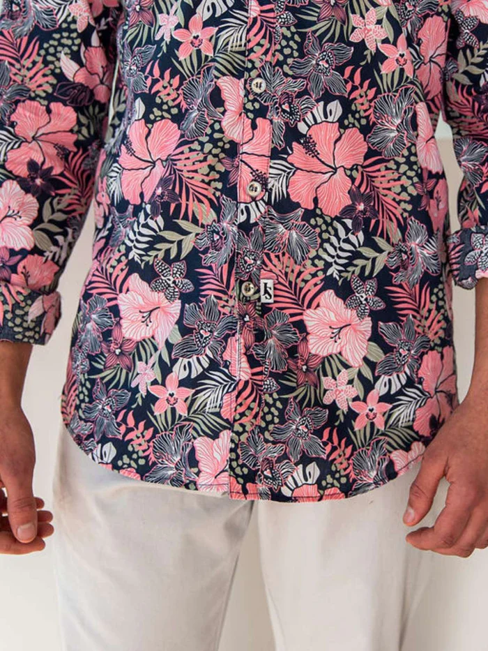Jimmy Stuart HIBISCUS HAWAIIAN L/S SHIRT - Pink/Navy - Image 3