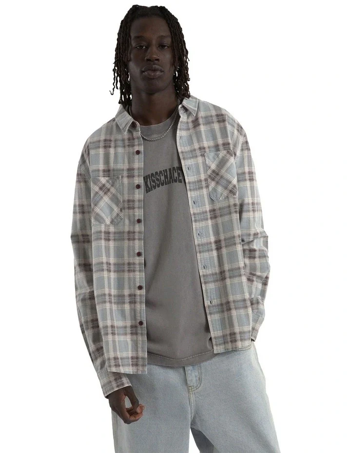KISS CHACEY Driver Casual Long Sleeve Shirt - Grey Check - Image 3