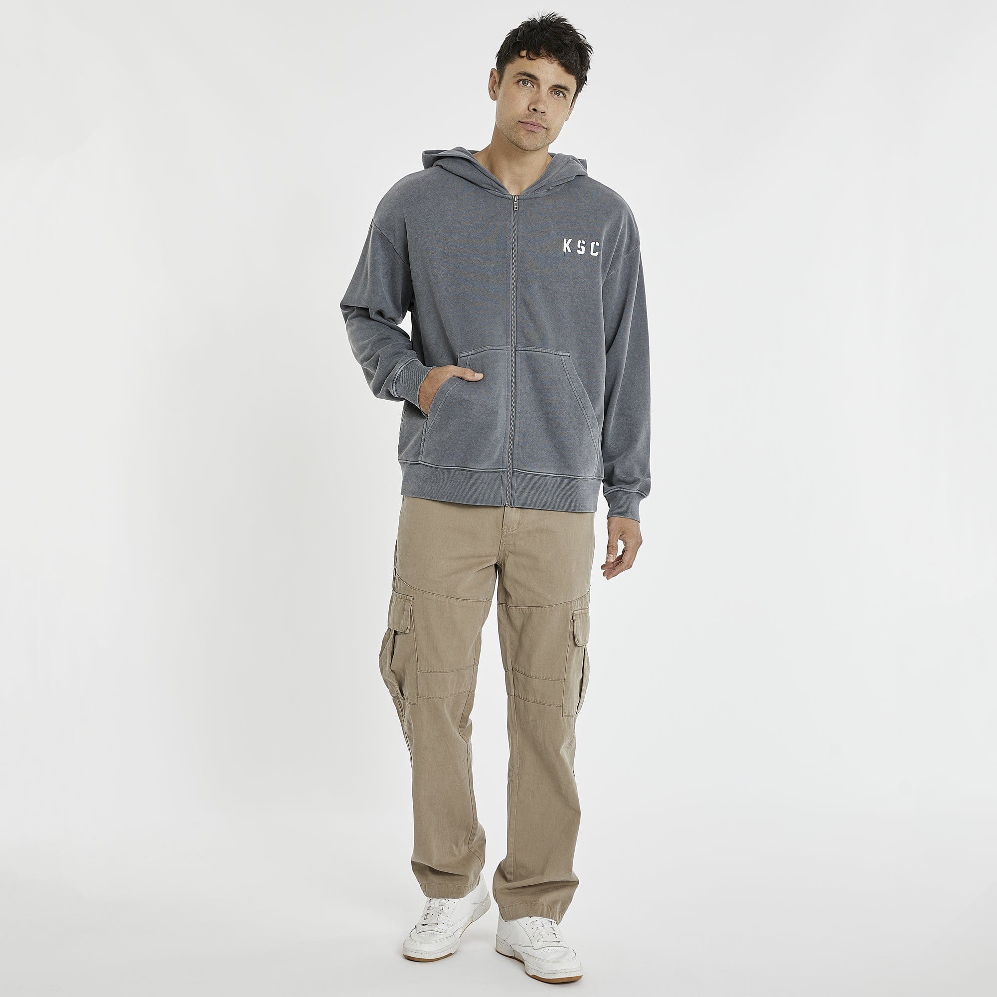 KISS CHACEY Evolution Relaxed Zip Front Hoodie - Pigment Castlerock