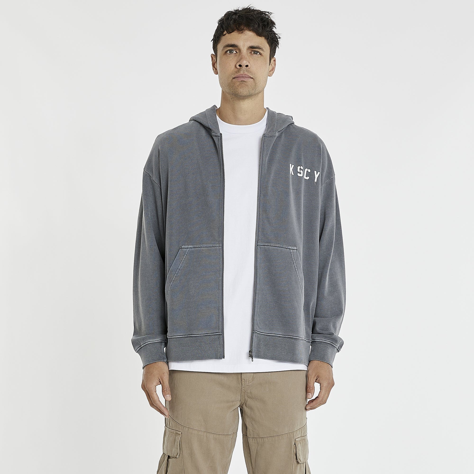 KISS CHACEY Evolution Relaxed Zip Front Hoodie - Pigment Castlerock - Image 3