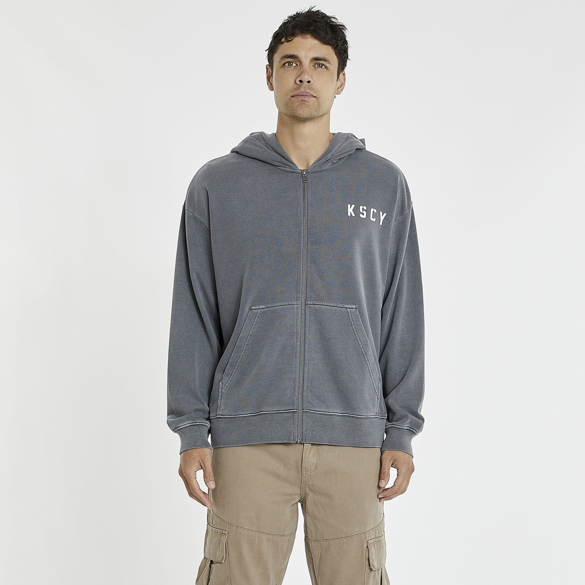 KISS CHACEY Evolution Relaxed Zip Front Hoodie - Pigment Castlerock - Image 4