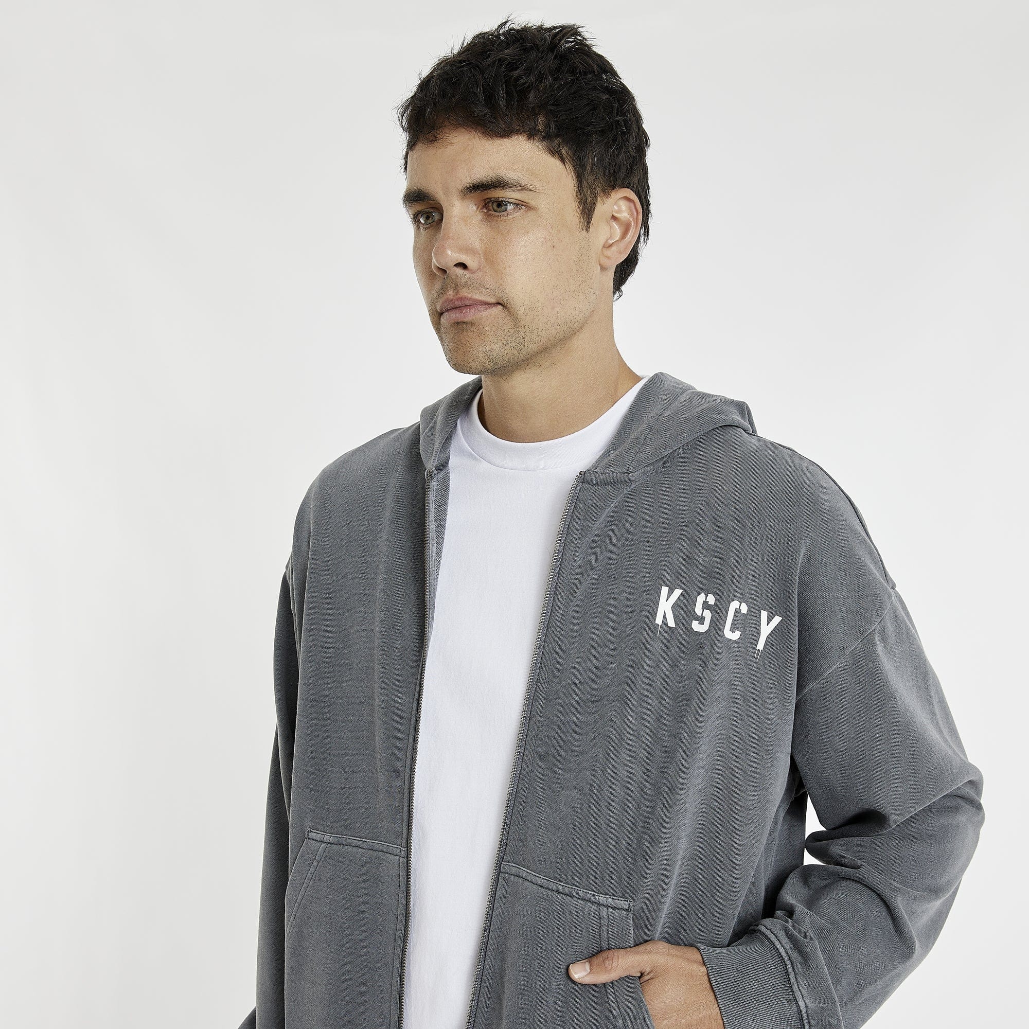KISS CHACEY Evolution Relaxed Zip Front Hoodie - Pigment Castlerock - Image 6