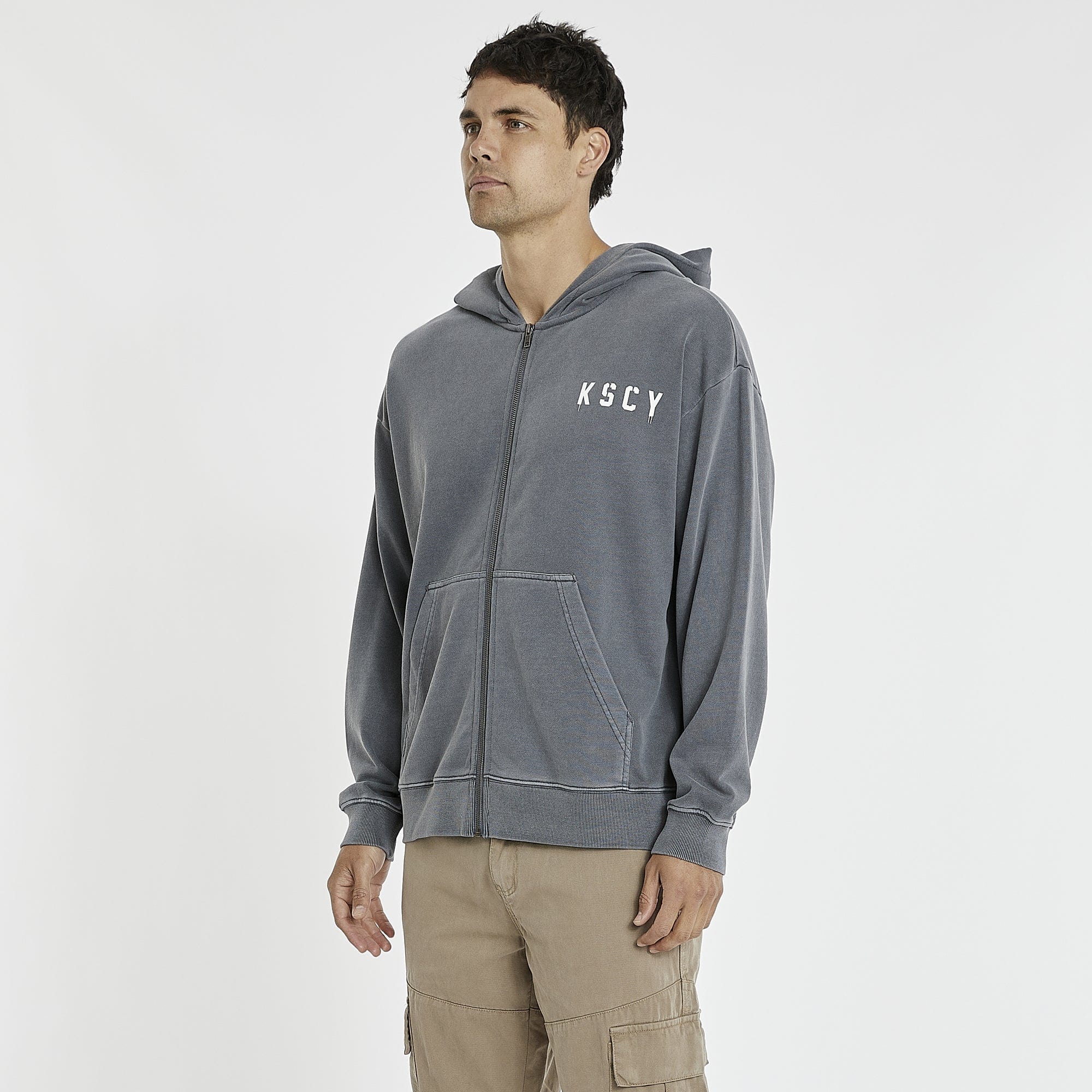 KISS CHACEY Evolution Relaxed Zip Front Hoodie - Pigment Castlerock - Image 8