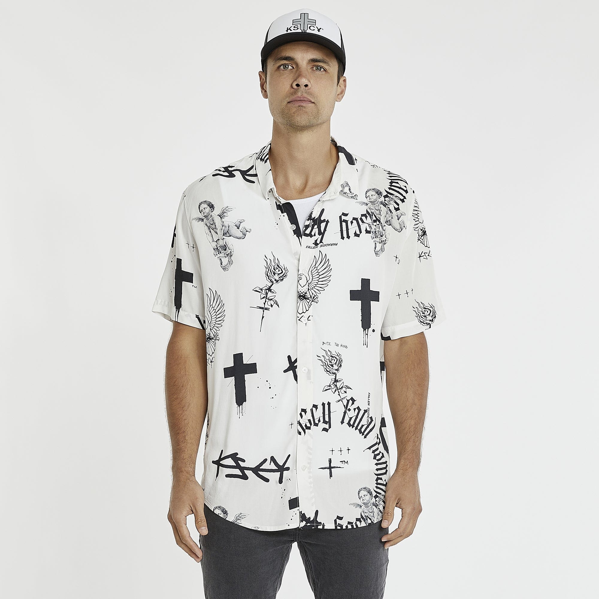 KISS CHACEY Medina Relaxed Short Sleeve Shirt - Black/White - Image 2