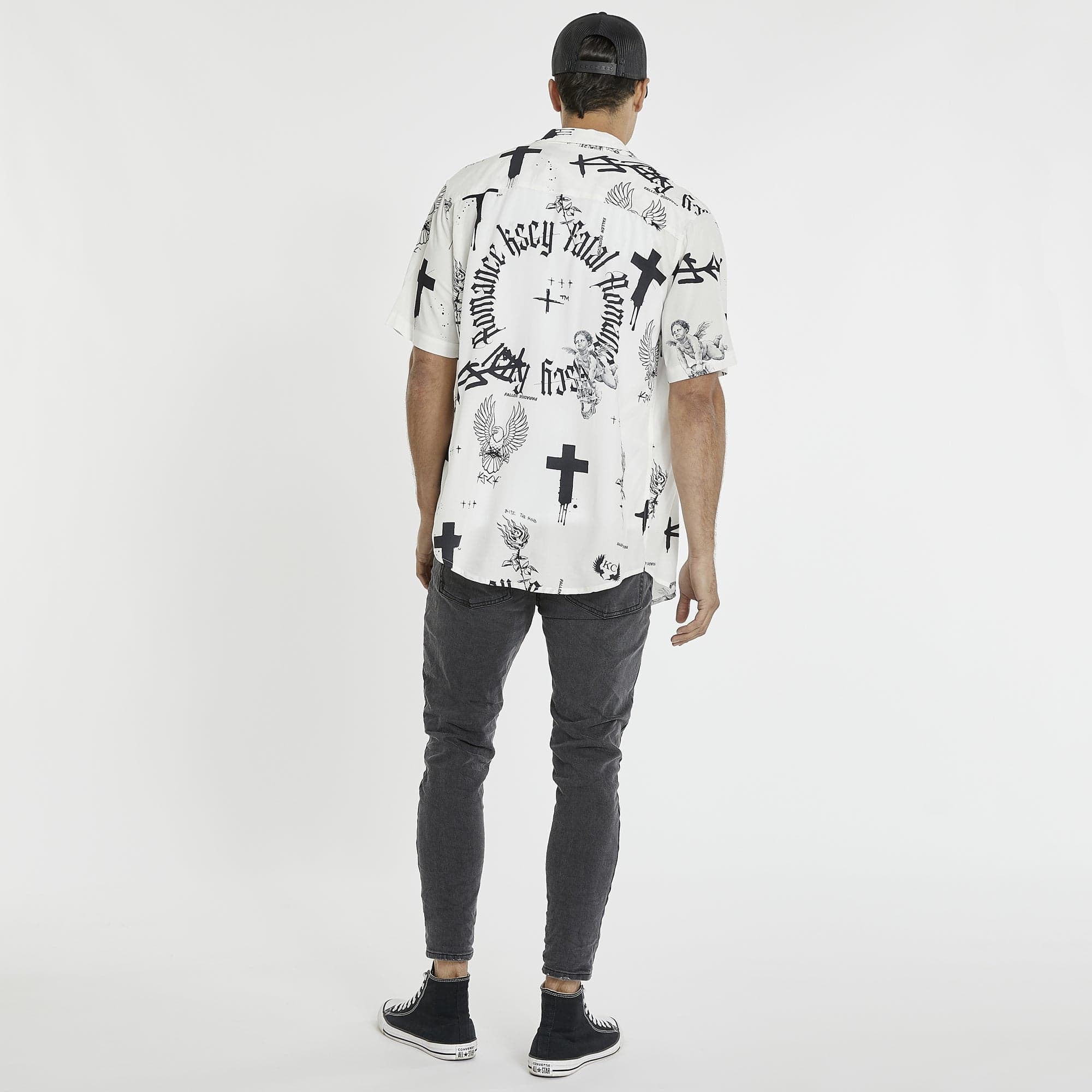 KISS CHACEY Medina Relaxed Short Sleeve Shirt - Black/White - Image 3