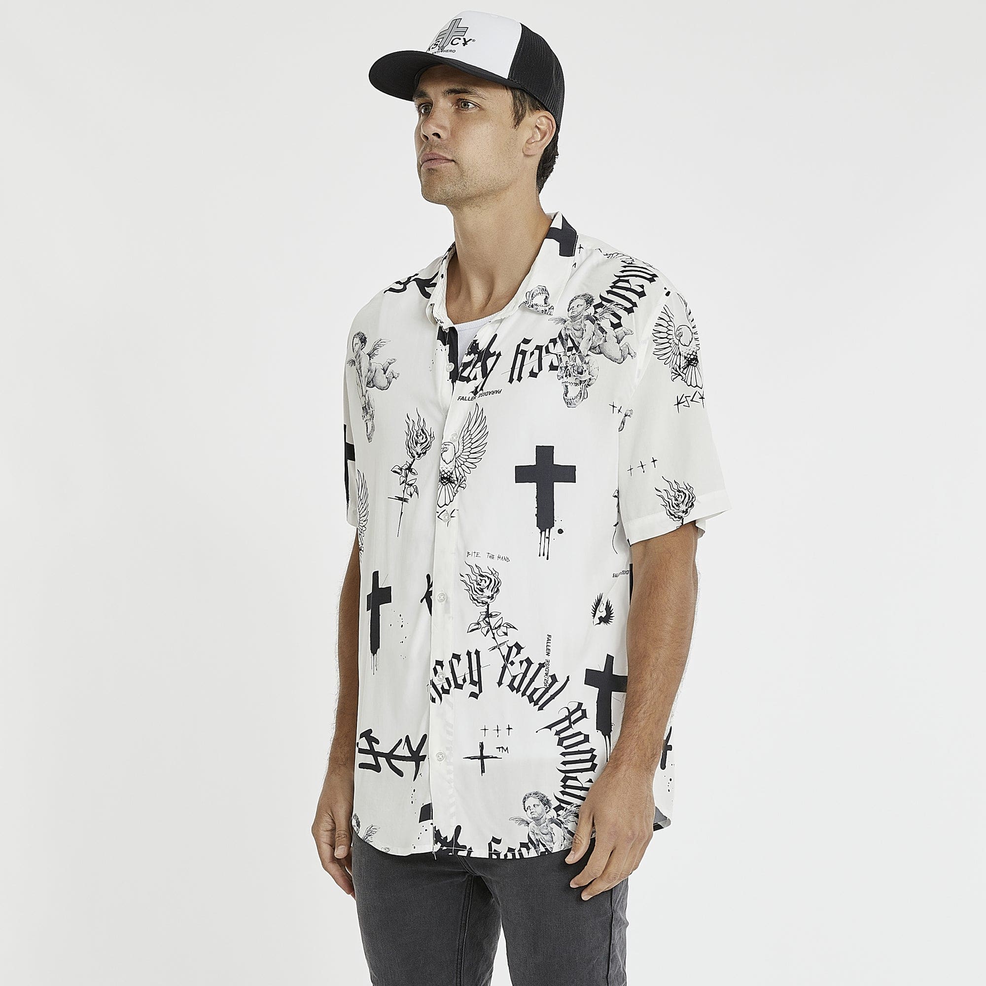 KISS CHACEY Medina Relaxed Short Sleeve Shirt - Black/White - Image 4