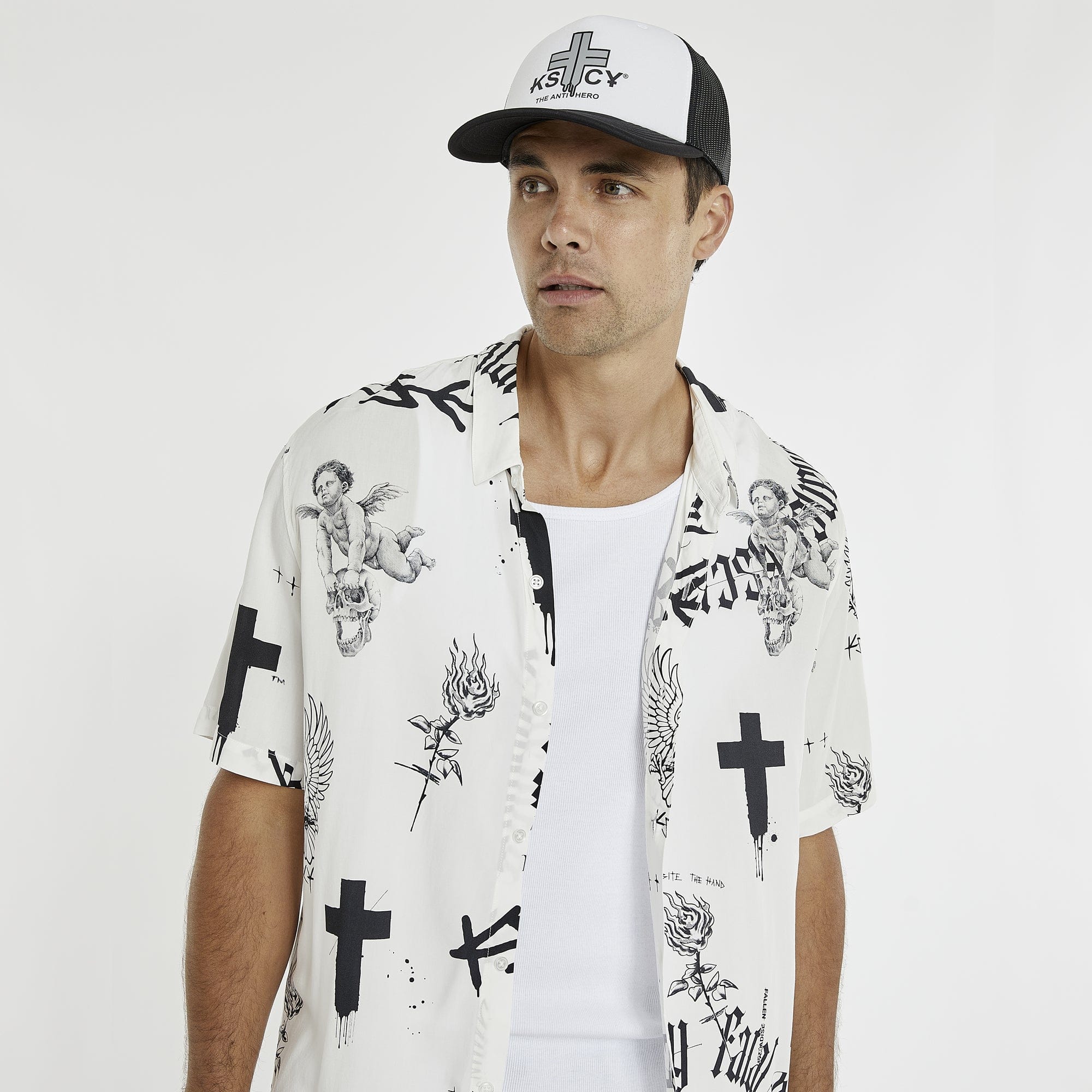 KISS CHACEY Medina Relaxed Short Sleeve Shirt - Black/White - Image 6