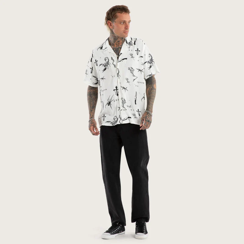 KISS CHACEY Scatter Resort Short Sleeve Shirt - White Print