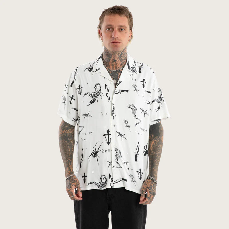 KISS CHACEY Scatter Resort Short Sleeve Shirt - White Print - Image 2