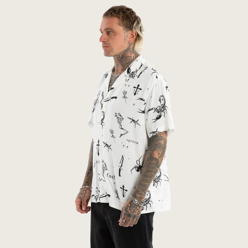 KISS CHACEY Scatter Resort Short Sleeve Shirt - White Print - Image 3
