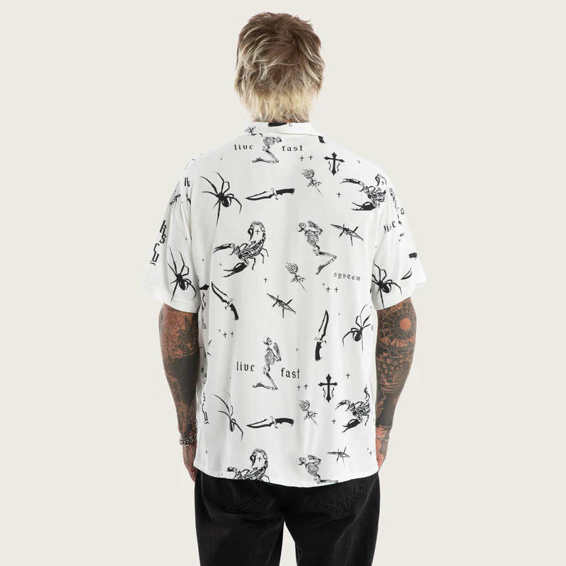 KISS CHACEY Scatter Resort Short Sleeve Shirt - White Print - Image 4